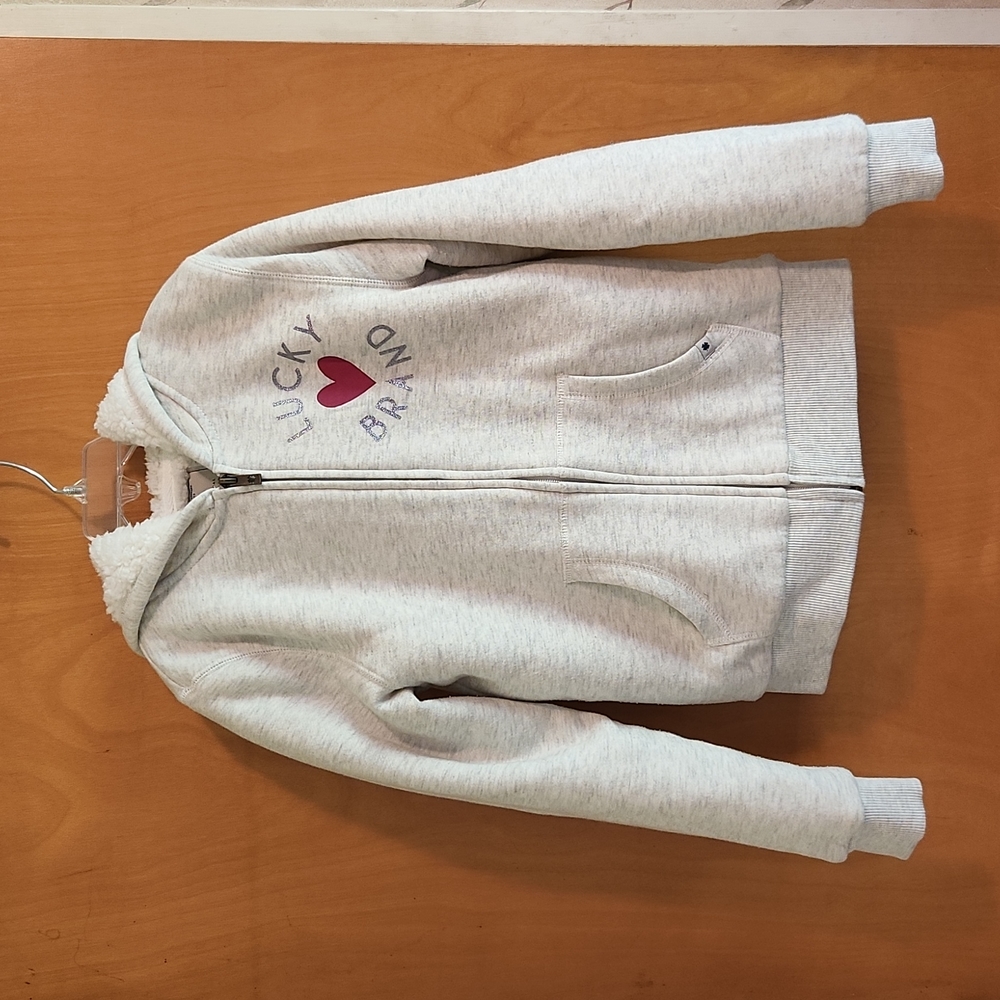 Lucky Brand Girls' Full Zip Sherpa Fleece Hoodie Putty Beige Heather Size 10-12 - Picture 2 of 12